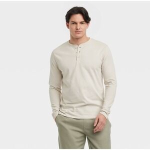 Goodfellow & Co NWT Small Long Sleeve Henley Shirt Basic Casual Top Light Beige